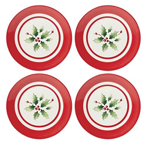 레녹스 Lenox 890771 Holiday Handpaint Stripe 4 Piece Dessert Plate Set