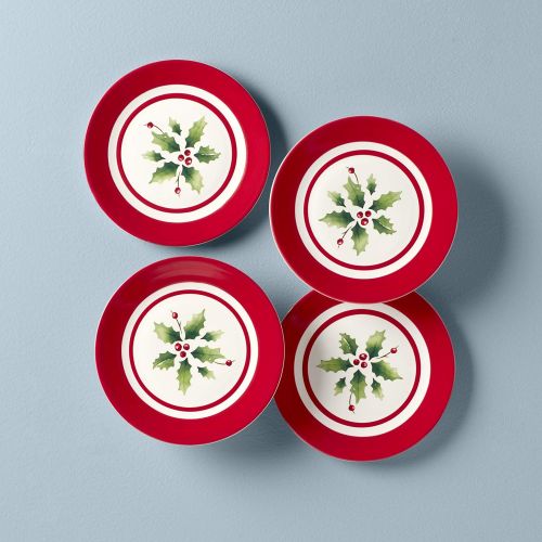 레녹스 Lenox 890771 Holiday Handpaint Stripe 4 Piece Dessert Plate Set