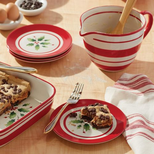 레녹스 Lenox 890771 Holiday Handpaint Stripe 4 Piece Dessert Plate Set