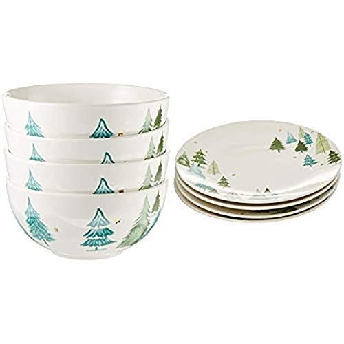 레녹스 Lenox 880067 Balsam Lane 4 Piece All Purpose Bowl Set and 880068 Balsam Lane 4 Piece Dinner Plate Set