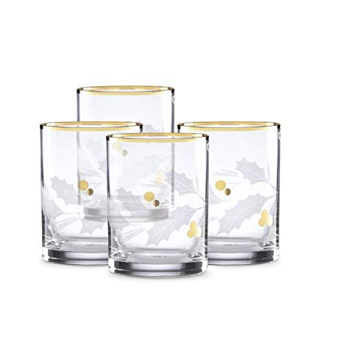 레녹스 Lenox Holiday Gold Double Old Fashioned 4 Piece Glass Set Clear, 2.50 LB