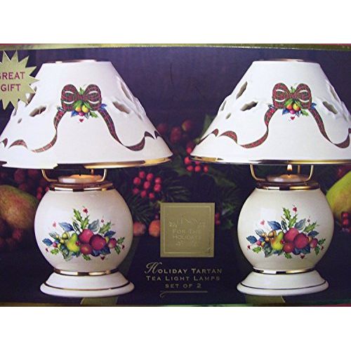 레녹스 Lenox Holiday Tartan Tealight Candle Lamps Set of 2