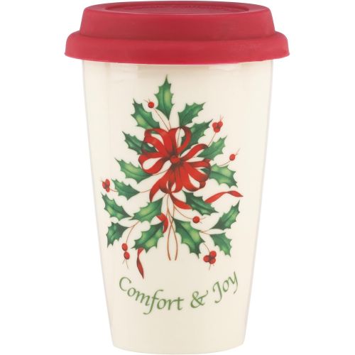 레녹스 Lenox Holiday Comfort & Joy Double Wall Ceramic Thermal Travel Mug, 12 oz.