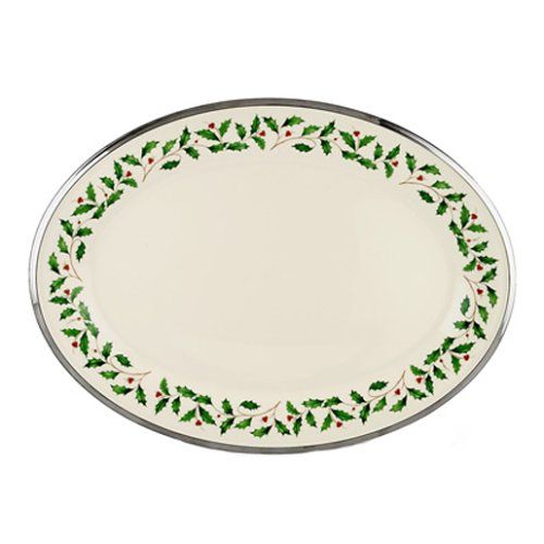 레녹스 Lenox Holiday Platinum Ivory China 16 Oval Platter