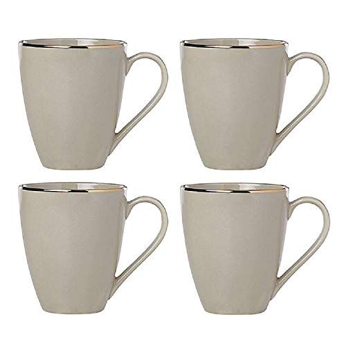 레녹스 Lenox Trianna 4 Piece Mug Set, 3.55 LB, Taupe/Grey