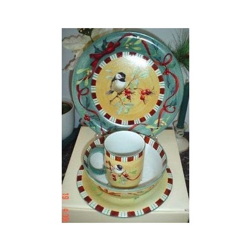 레녹스 Lenox Winter Greetings Everyday Chickadee 4 Pcs Set Dinner, Salad, Mug, Bowl