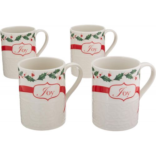 레녹스 Lenox Holiday Carved Mugs (Set of 4), Ivory