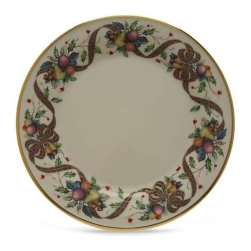 레녹스 Lenox Holiday Tartan Gold Banded Ivory China Dinner Plate