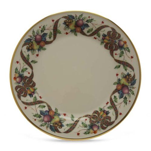 레녹스 Lenox Holiday Tartan Gold Banded Ivory China Dinner Plate