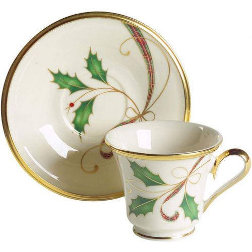 레녹스 Lenox Holiday Nouveau Gold Accent Footed Cup & Saucer Set