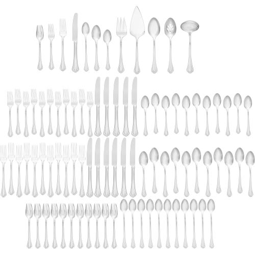 레녹스 Lenox Alcott 89 Piece Flatware Set, 11.75 LB, Metallic