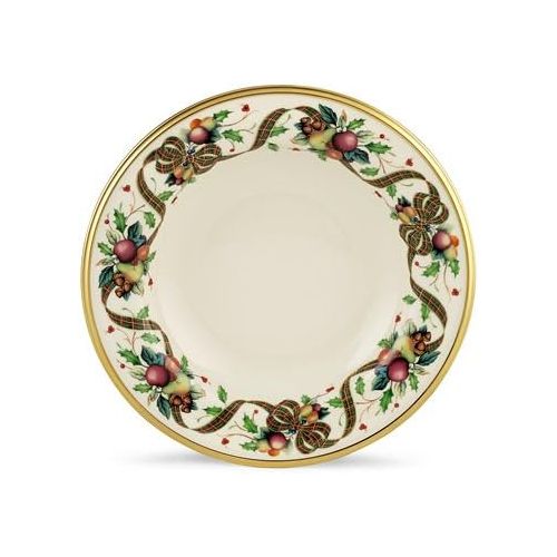 레녹스 Lenox Holiday Tartan Gold Banded Ivory China Pasta Bowl/Rim Soup