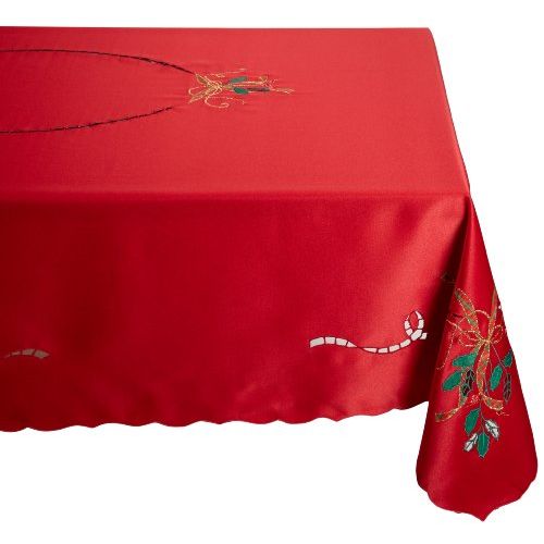 레녹스 Lenox Holiday Nouveau Tablecloth, 60 by 102 Inch Oblong/Rectangle, Red