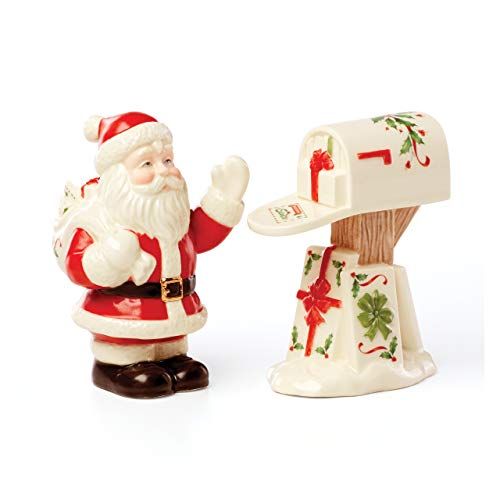 레녹스 Lenox Santa & Mailbox Salt & Pepper, 1.00 LB, Red & Green