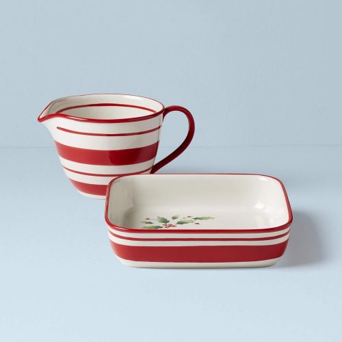 레녹스 Lenox 893567 Holiday Handpaint Stripe 2 Piece Baking Set