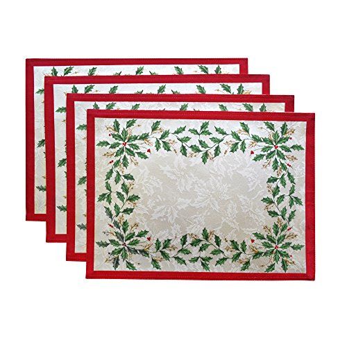 레녹스 Lenox Golden Holly 13 inch by 19 inch Placemat, Set of 4