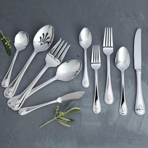 레녹스 Lenox French Perle 65 Piece Flatware Set, 11.30 LB, Metallic