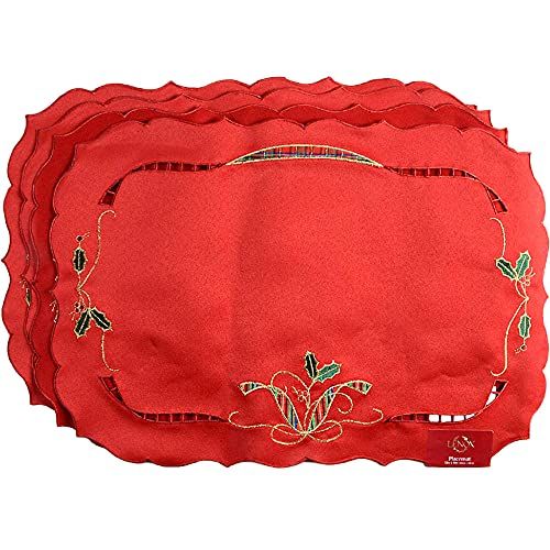 레녹스 Lenox Holiday Nouveau Placemats, Set of 4, Red