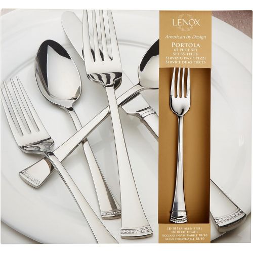 레녹스 Lenox Portola 65 Piece Flatware Set, 10.00 LB, Metallic