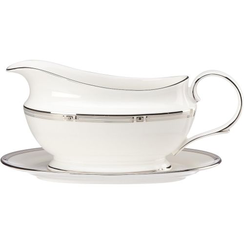 레녹스 Lenox Westerly Platinum Sauce Boat and Stand, White