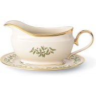 Lenox Holiday Sauce Boat & Stand,Ivory