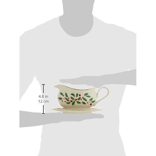 레녹스 Lenox Holiday Sauce Boat & Stand,Ivory