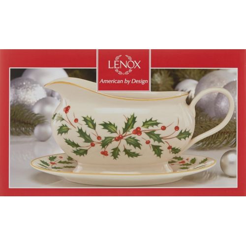 레녹스 Lenox Holiday Sauce Boat & Stand,Ivory