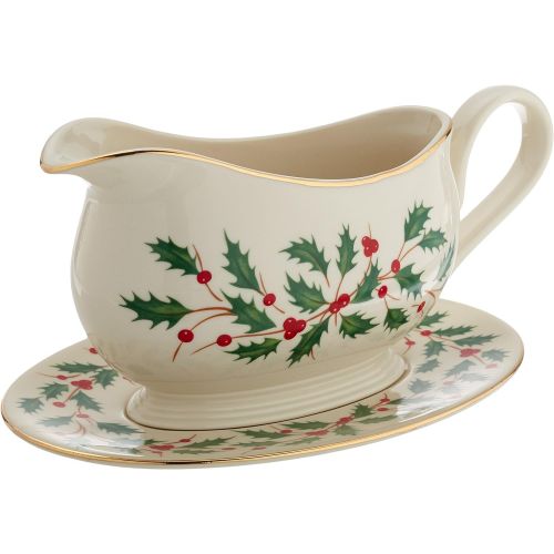 레녹스 Lenox Holiday Sauce Boat & Stand,Ivory