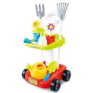 Lenoxx Garden Toy cart Kids Gardening Tools | Educational Toys Children | 23’ Tall Wheeled cart Trolley | Pretend Play Toys Kids | Two Shelves | 2 Rakes, 2 Flower Pots, Watering Spray Bot