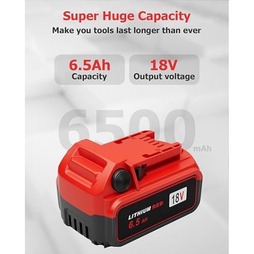 18V 6.5Ah Replacement for Milwaukee M-18 Battery 2Pack 48-11-1820 48-11-1840 48-11-1850 48-11-1828 48-11-1862 48-11-1852 48-11-1802
