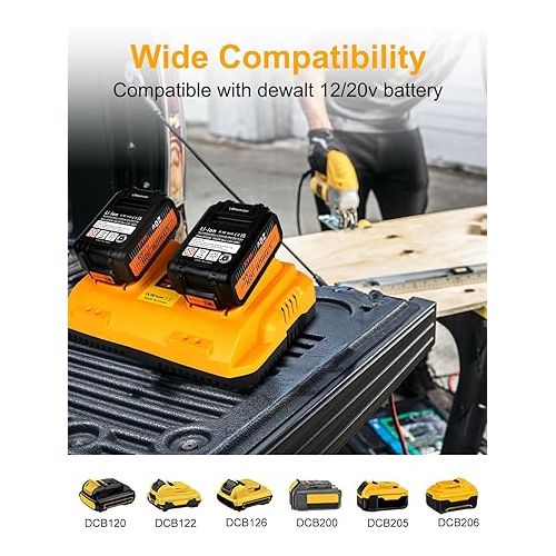  2Packs 20v Battery Replacement for Dewalt 20V Max Battery 6000mAh with Charger DCB102 Charger Compatible with Dewalt 20V Max Battery Compatible with Dewalt 12V/20V Battery Charger