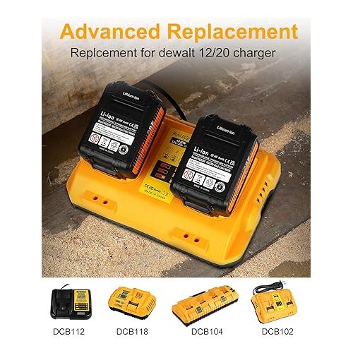  2Packs 20v Battery Replacement for Dewalt 20V Max Battery 6000mAh with Charger DCB102 Charger Compatible with Dewalt 20V Max Battery Compatible with Dewalt 12V/20V Battery Charger