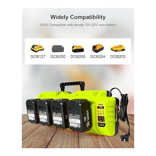  DCB104 Replacement for Dewalt 12v 20v Max Multi Battery Charger Station Compatible with DCB120 DCB125 DCB200 DCB203 DCB206