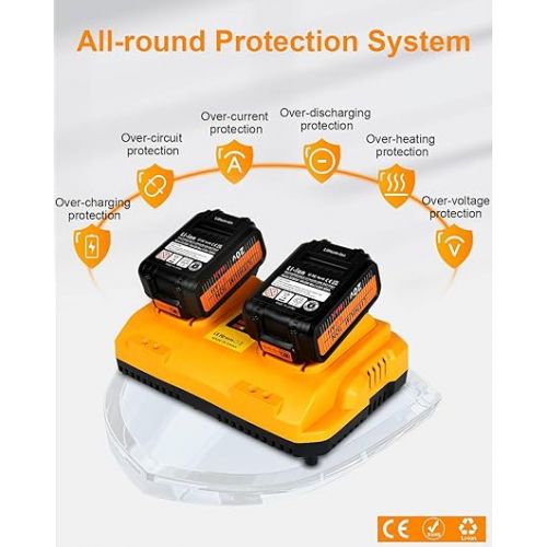  3Packs 20v Battery Replacement for Dewalt 20V Battery Max 6000mAh with DCB102 Charger