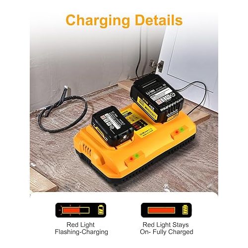  4Packs 20v Battery Replacement for Dewalt 20V Max Battery 6000mAh with DCB102 2-Port Charger Compatible with Dewalt 20V Max Battery, Compatible with Dewalt 12V/20V Battery Charger Orange
