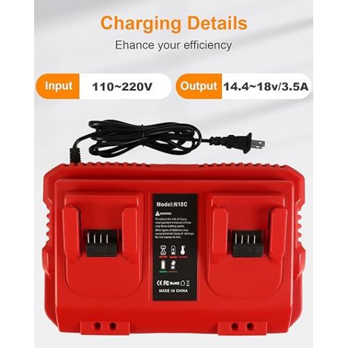  18V Rapid Charger Replacement for Milwaukee M18 Battery Charger Station 2Ports 48-59-1802 48-59-1812 Compatible with M-18 48-11-1850 48-11-1840 48-11-30 48-11-20