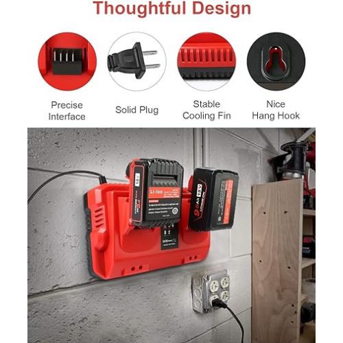  18V Rapid Charger Replacement for Milwaukee M18 Battery Charger Station 2Ports 48-59-1802 48-59-1812 Compatible with M-18 48-11-1850 48-11-1840 48-11-30 48-11-20