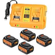 20v 4Packs Replacement for Dewalt 20V Max Battery 6000mAh and DCB102 Charger
