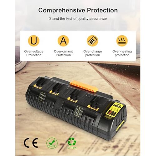  DCB104 Battery Charger Replacement for Dewalt 12V/20V Max Battery Charger Station 4Port Simultaneous Charging