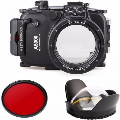  EACHSHOT 40m 130ft Waterproof Underwater Diving Camera Case For Sony A5000 16-50mm + 67mm Fisheye Lens + 67mm Red Filter