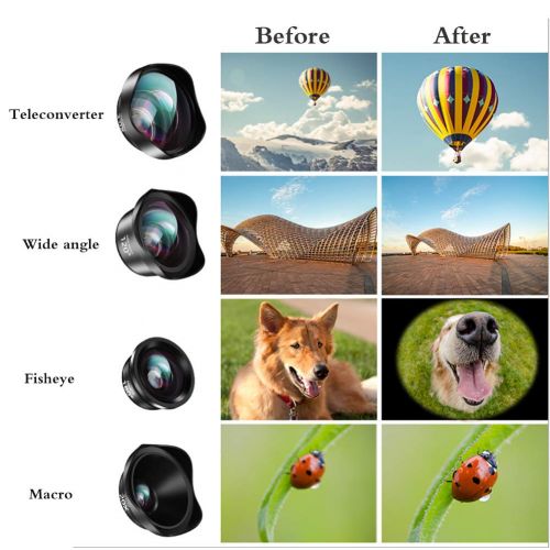  Lens LENS 6 in 1 Mobile Phone Teleconverter Wide Angle Macro Fish Eye CPL Starlight Mobile Phone External for iPhone, Samsung, LG HTC and Other Smartphone