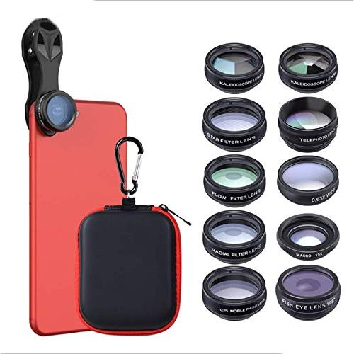  10 in 1 Set Universal Mobile Phone Lens Multi-Function Filter Fisheye Wide-Angle Macro Increase Polarization for iPhone, Samsung, LG HTC and Other Smartphone