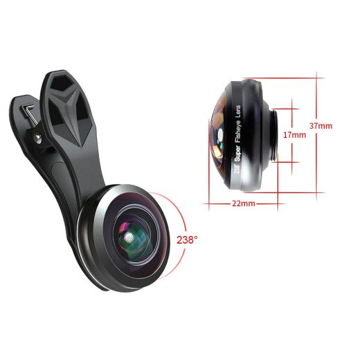  Mobile Phone Lens Professional Optical 238° Full Screen Without Vignetting Fisheye SLR HD Universal External Camera for iPhone, Samsung, LG HTC and Other Smartphone