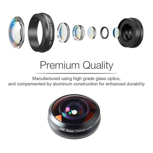  Mobile Phone Lens Professional Optical 238° Full Screen Without Vignetting Fisheye SLR HD Universal External Camera for iPhone, Samsung, LG HTC and Other Smartphone
