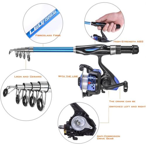  Leo Light Weight Kids Fishing Pole Telescopic Fishing Rod and Reel Combos with Full Kits Lure Case and Carry Bag for Youth Fishing and Beginner 130CM (Rod and Reel Combos with Full