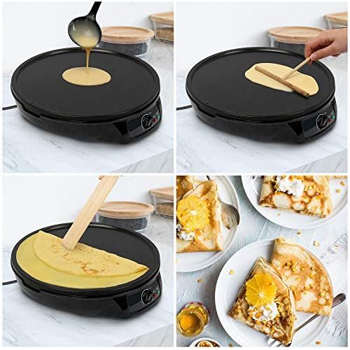  Leogreen - Crepe-Maschine, Pfannkuchen-Maschine, Grosse Platte, Material: Aluminium und Bakelit, Preperation time: 5-7 min