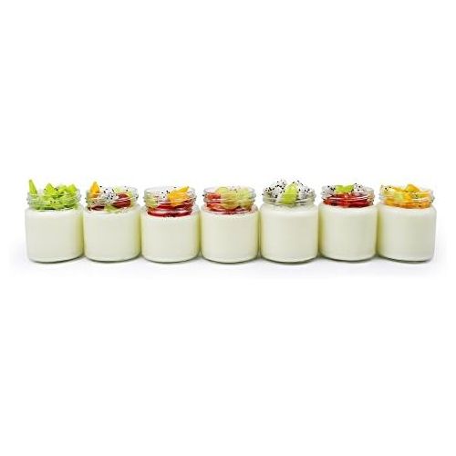  Leogreen - Joghurtmaschine, Joghurt-Maker, Joghurtschuessel mit Sieb und 6 Glaser, mit Timer, 30,6 x 25 x 12,4 cm, Weiss, Kapazitat pro Glas: 0,21 L