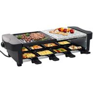 [아마존베스트]Leogreen Raclette Grill 8 Person Raclette Party Grill with Natural Grill Stone and Reversible Cast Iron Plate 1200 W Electric Grill Includes 8 Pans