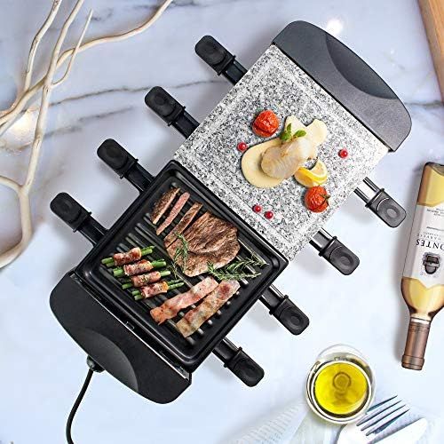  [아마존베스트]Leogreen Raclette Grill 8 Person Raclette Party Grill with Natural Grill Stone and Reversible Cast Iron Plate 1200 W Electric Grill Includes 8 Pans