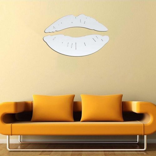  Leoie Creative Kiss Lip Shape Wall Mirror Sticker DIY Removable Acrylic Mirror Home Bedroom Living Room Decoration Wall Ornament (Silver)